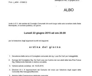 Convocazione consiglio comunale 22/06/2015