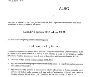 Convocazione consiglio comunale 10/08/2015