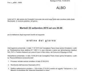 Convocazione consiglio comunale 22/09/2015