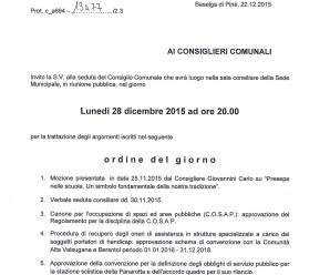 Convocazione consiglio comunale 28/12/2015