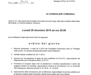 Convocazione consiglio comunale 28/12/2015