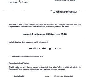 Convocazione consiglio comunale 05/09/2016 ‪