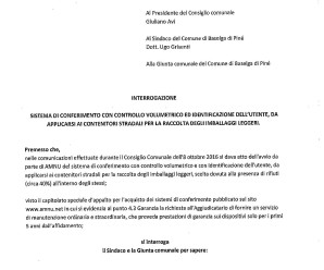 Interrogazione sul sistema di conferimento degli imballaggi leggeri