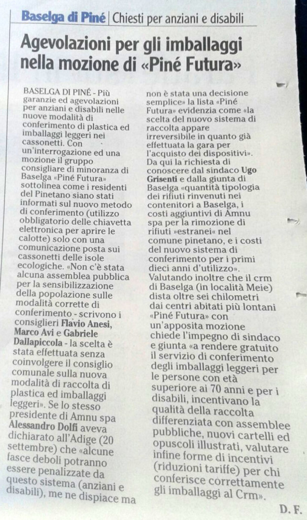 Articolo L Adige 2016-10-16