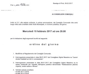 Convocazione consiglio comunale 11/02/2017 ‪