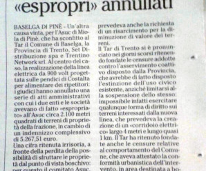 Articolo L’Adige 15/04/2017 – Linea elettrica aerea bocciata dal TAR.