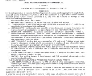 Avviso avvio procedimento di variante al P.R.G.