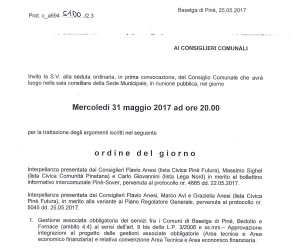 Convocazione consiglio comunale 31/05/2017