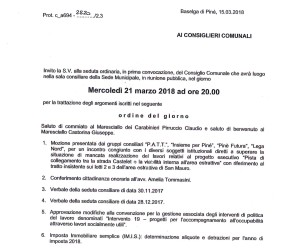 Convocazione Consiglio Comunale 21/03/2018