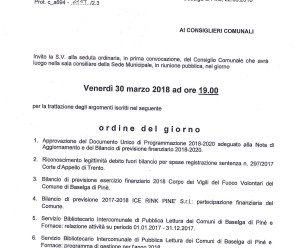 Convocazione Consiglio Comunale 30/03/2018