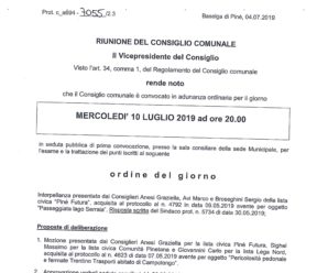 Convocazione Consiglio Comunale 10/07/2019