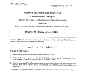 CONVOCAZIONE CONSIGLIO COMUNALE 29/10/2019