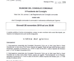 CONVOCAZIONE CONSIGLIO COMUNALE 28/11/2019