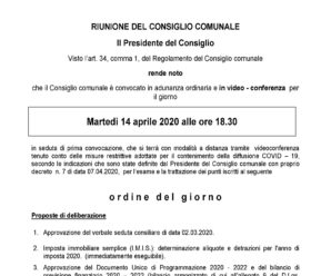 CONVOCAZIONE CONSIGLIO COMUNALE 14/04/2020