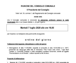 CONVOCAZIONE CONSIGLIO COMUNALE 07/07/2020