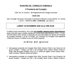 CONVOCAZIONE CONSIGLIO COMUNALE 30/11/2020