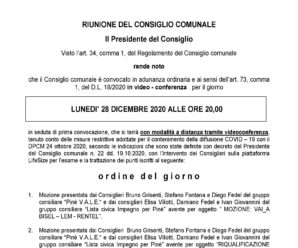 CONVOCAZIONE CONSIGLIO COMUNALE 28/12/2020