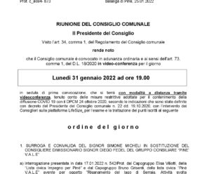 CONVOCAZIONE CONSIGLIO COMUNALE 31/01/2022