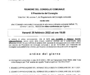 CONVOCAZIONE CONSIGLIO COMUNALE 25/02/2022