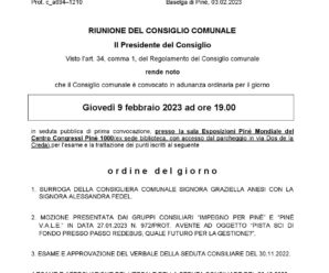 CONVOCAZIONE CONSIGLIO COMUNALE 09/02/2023
