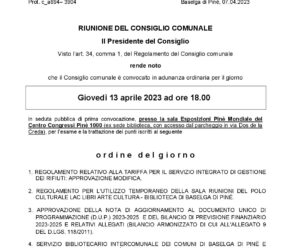 CONVOCAZIONE CONSIGLIO COMUNALE 13/04/2023
