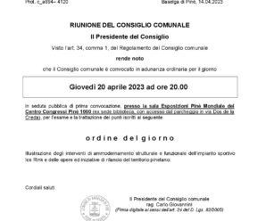 CONVOCAZIONE CONSIGLIO COMUNALE 20/04/2023